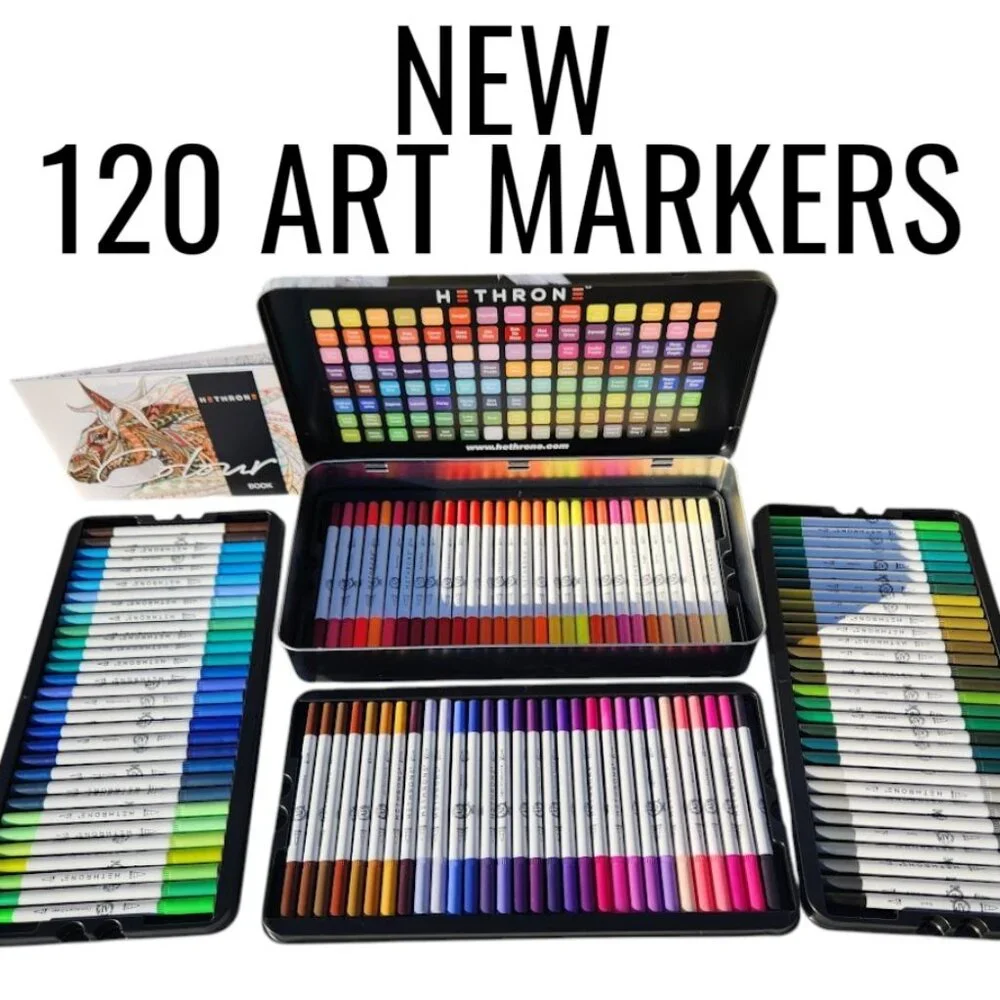 NEW 120 Colors Art Supplies Brush Markers Pens for Adult Coloring Books School